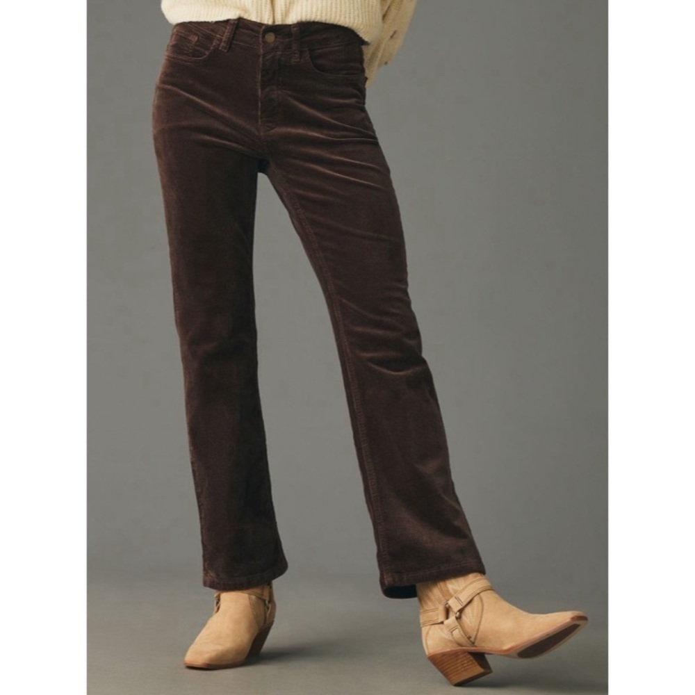 NEW ANTHROPOLOGIE PILCRO Yaya Mid-Rise Corduroy Crop Flare Jeans in Dark Mink